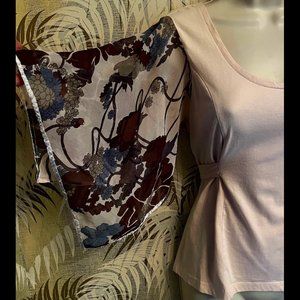 Anthropologie Odille Tie Back Scoop Neck Top With Silk Flutter Sleeve ~ Sz L